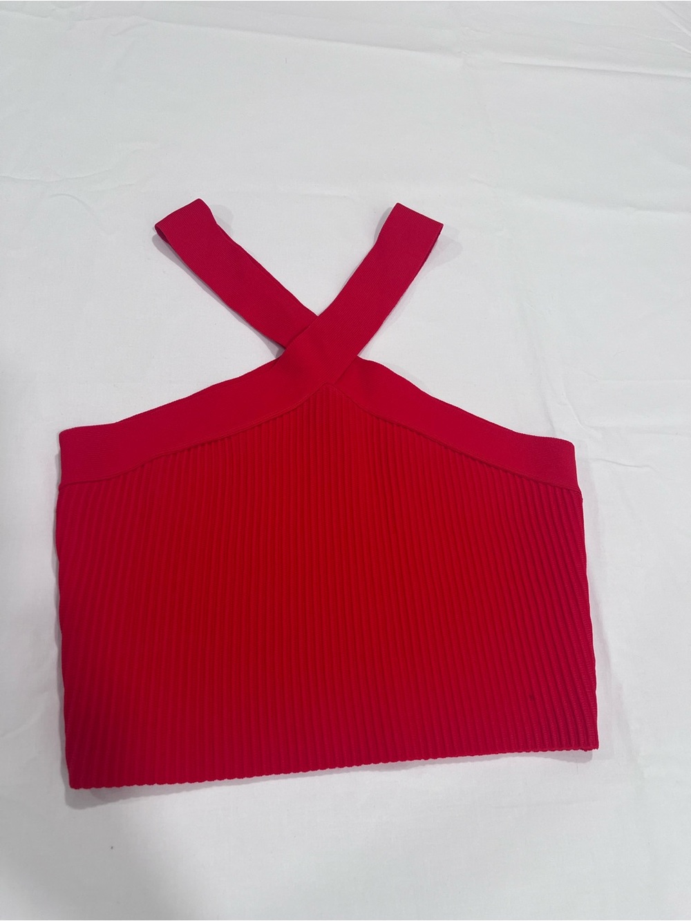 Cross-Strap Ribbed Crop Top - Red